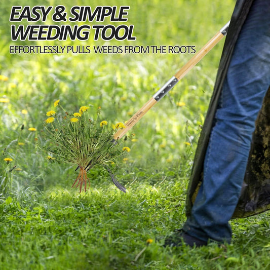 46'' Stand Up Weed Puller Tool with 4-Claw Steel Head and Bamboo Handle, No-Bend Weeder Tool for Lawn & Garden